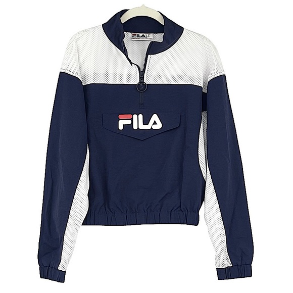 Fila Jackets & Blazers - NEW - Fila Cropped Pullover Athleisure Jacket Windbreaker in Navy/White -Size SM